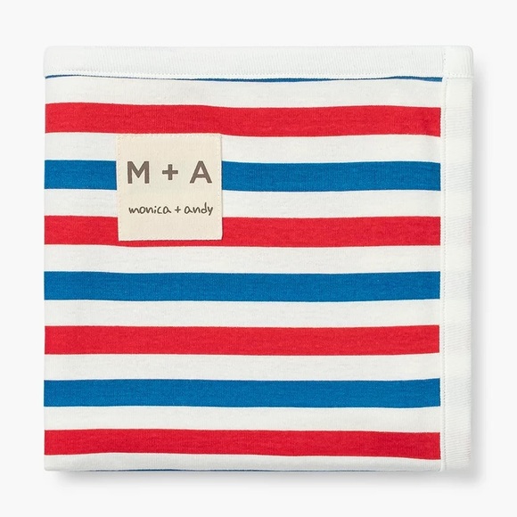 M+A by Monica + Andy Baby First Hello Blanket + Cap Organic Set, Red White Blue - Picture 12 of 12